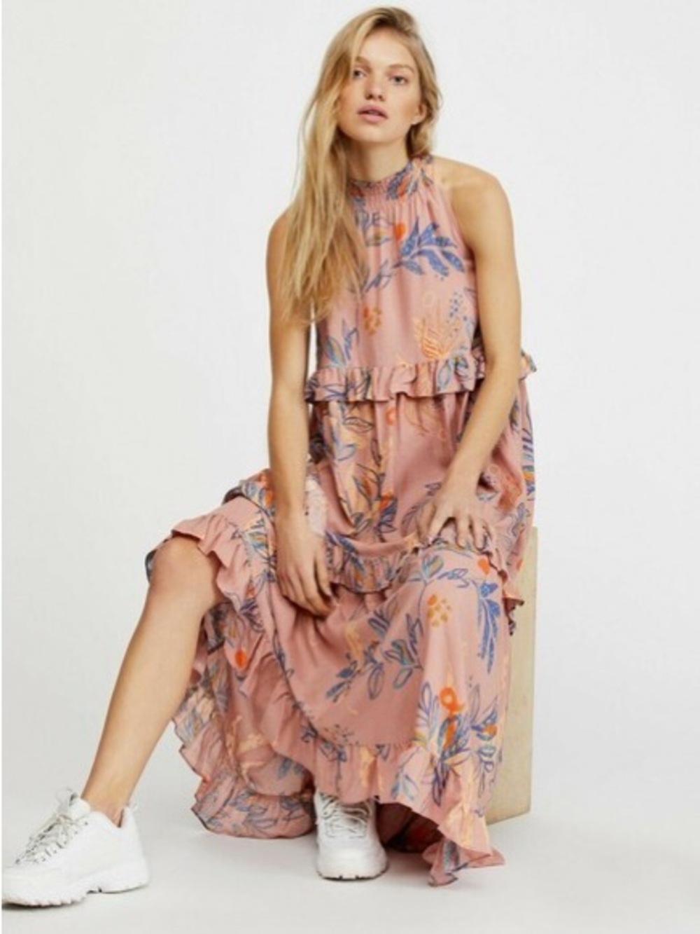 Free People Anita Tropical Printed Maxi Dress Size xs Desert Rose Combo
